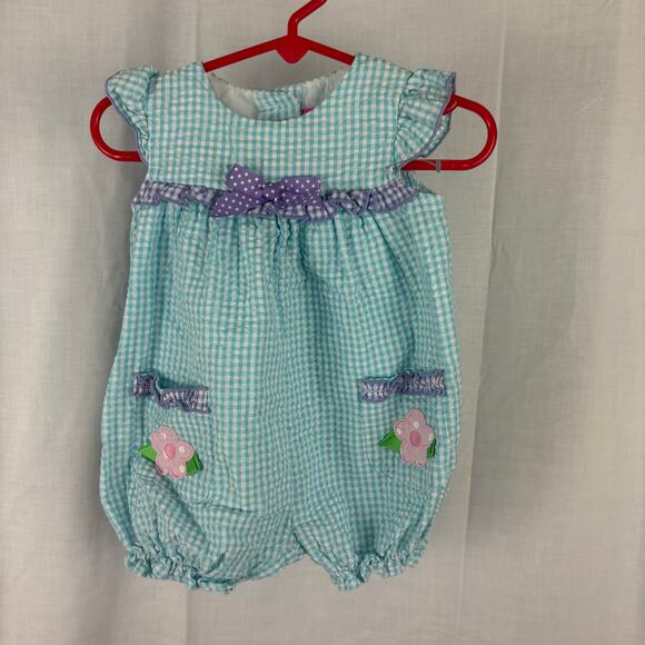 Goodlad Plaid Seersucker Bubble Romper Flowers Size 12 Months - Picture 1 of 6